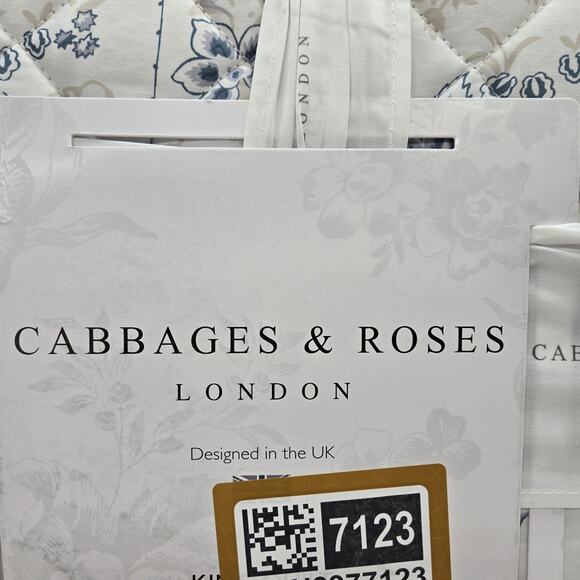 Cabbages & Roses KING Quilt India Rose Grey Blue White Floral Embroidered Cottag - Picture 3 of 7